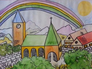 Some Churches seem to be so "cute" (Painting in watercolors by Susanne Schuberth)